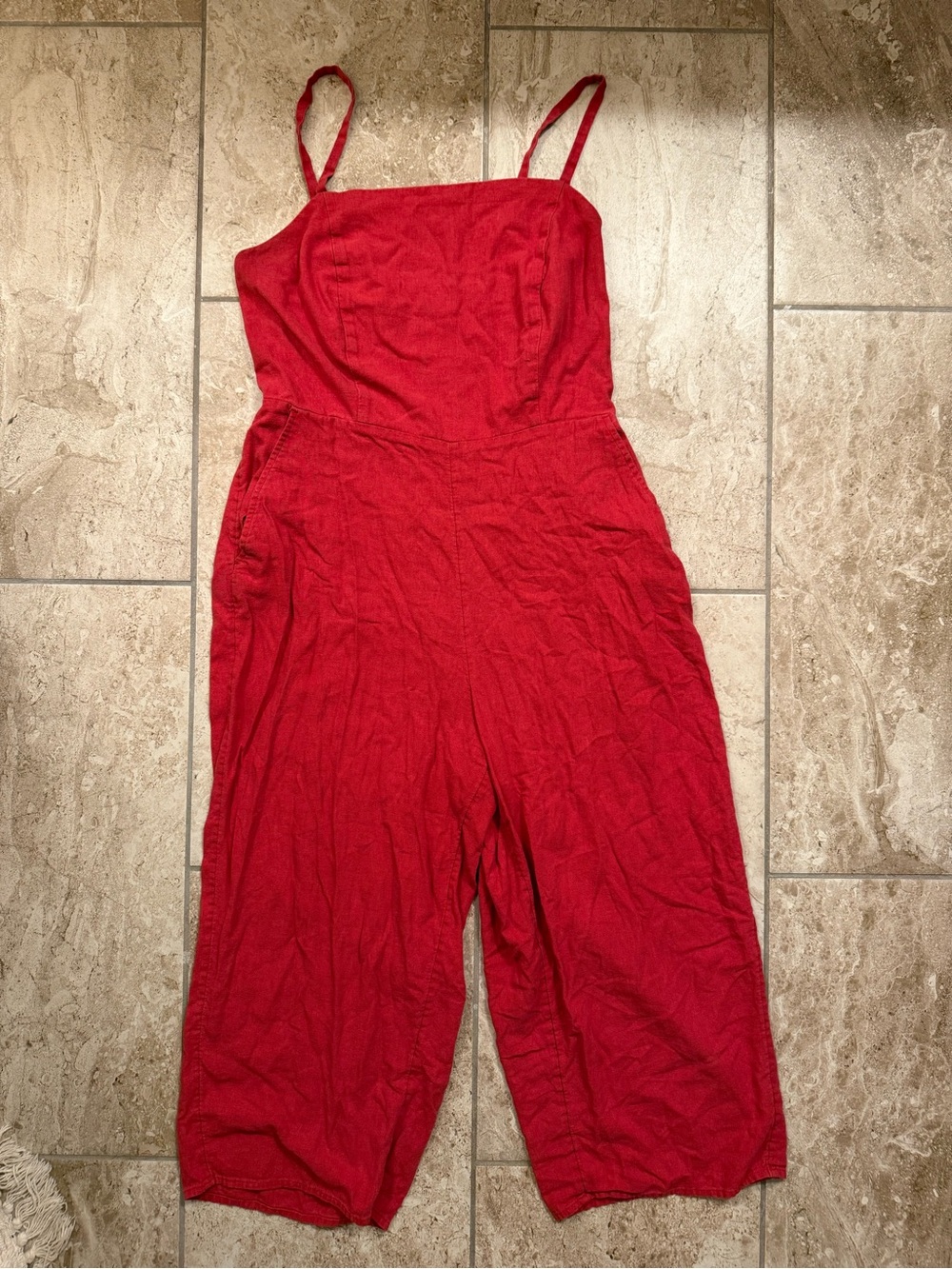 Old Navy Red fall Capri Spaghetti-Strap Jumpsuit with stretchy back